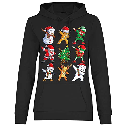 wowshirt Damen Hoodie Dabbing Santa Claus Weihnachtsmann Weihnachtsbaum Schneemann Elf, Größe:L, Farbe:Black von wowshirt