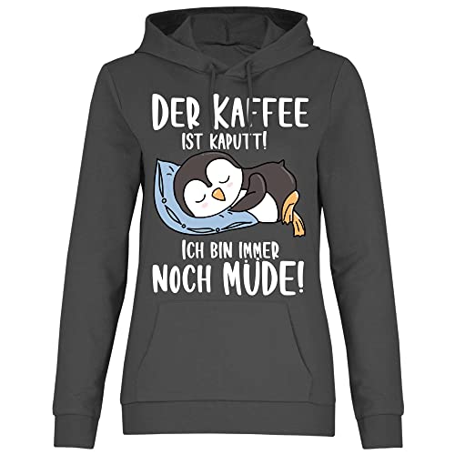 wowshirt Damen Hoodie Der Kaffee ist Kaputt ich Bin Müde Arbeit Kollege Morgenmuffel, Größe:3XL, Farbe:Light Graphite von wowshirt