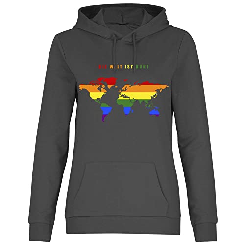 wowshirt Damen Hoodie Die Welt Ist Bunt LGBT Homosexuell LGBTQ Schwul, Größe:3XL, Farbe:Light Graphite von wowshirt