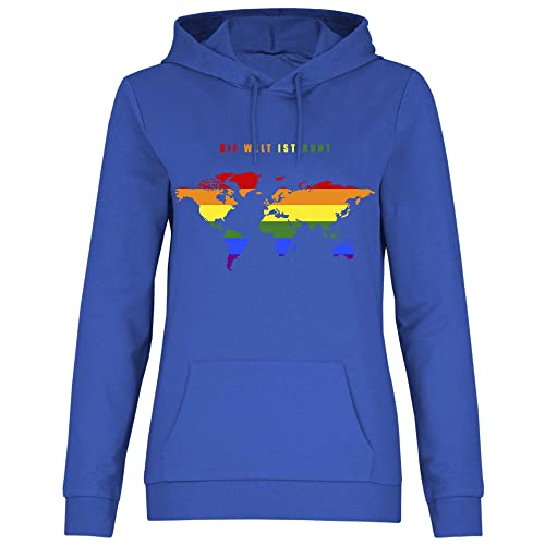 wowshirt Damen Hoodie Die Welt Ist Bunt LGBT Homosexuell LGBTQ Schwul, Größe:XL, Farbe:Royal von wowshirt