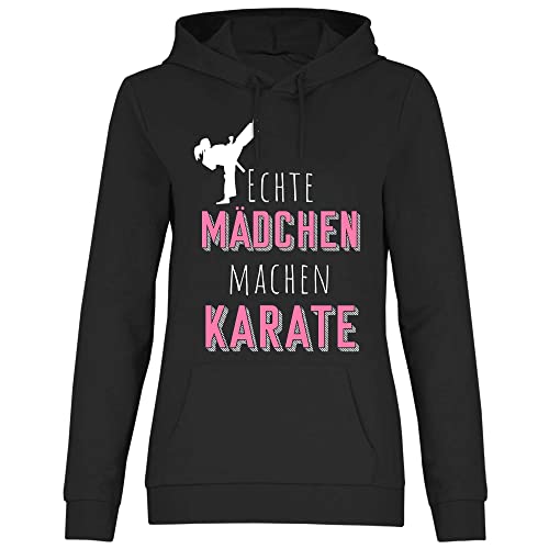 wowshirt Damen Hoodie Echte Mädchen Machen Karate Karateka Sportlerin, Größe:XS, Farbe:Black von wowshirt