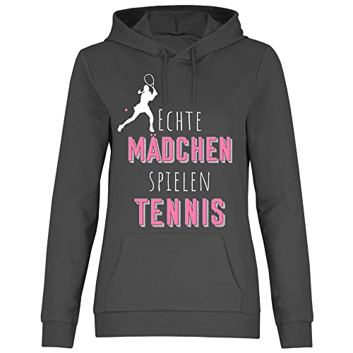 wowshirt Damen Hoodie Echte Mädchen Spielen Tennis Tennisspielerin Sportlerin, Größe:M, Farbe:Light Graphite von wowshirt