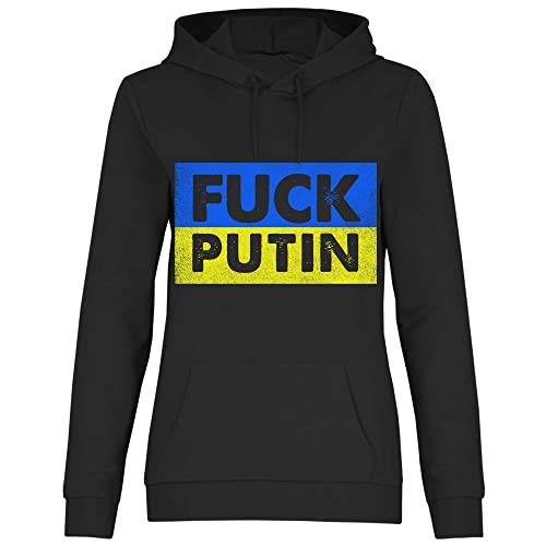 wowshirt Damen Hoodie Fuck Putin Ukrainische Flagge Gegen Putin Demo, Größe:M, Farbe:Black von wowshirt