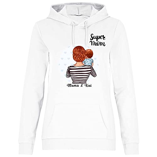 wowshirt Damen Hoodie Geschenk Mama Personalisiert mit Namen Kinder Kind Sohn Tochter Geburtstag Muttertag Mom, Größe:3XL, Farbe:Sohn (Rechts) White von wowshirt