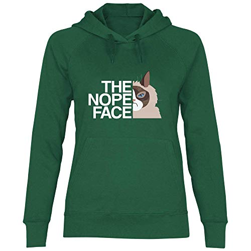 wowshirt Damen Hoodie Geschenk für Katzenliebhaber The Nope Face Faul Katzen-Motiv, Größe:L, Farbe:Bottle Green von wowshirt