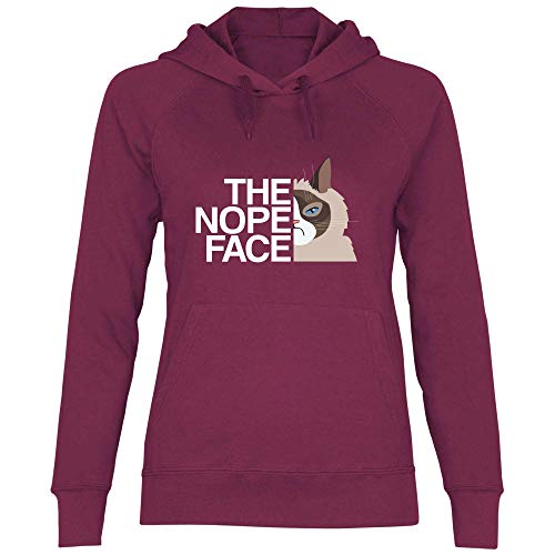 wowshirt Damen Hoodie Geschenk für Katzenliebhaber The Nope Face Faul Katzen-Motiv, Größe:L, Farbe:Burgundy von wowshirt