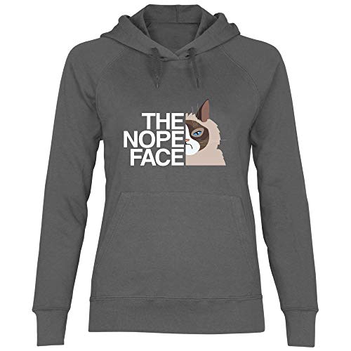 wowshirt Damen Hoodie Geschenk für Katzenliebhaber The Nope Face Faul Katzen-Motiv, Größe:S, Farbe:Light Graphite von wowshirt