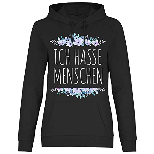 wowshirt Damen Hoodie Ich Hasse Menschen Lustiger Spruch, Größe:L, Farbe:Black von wowshirt