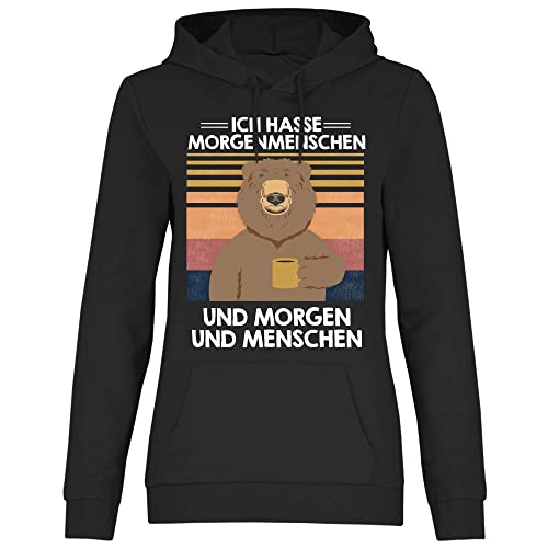 wowshirt Damen Hoodie Ich Hasse Morgenmenschen Morgen Menschen Kaffee Bär, Größe:S, Farbe:Black von wowshirt