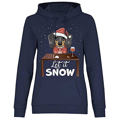 wowshirt Damen Hoodie Let It Snow Dackel Weihnachtsmotiv Weihnachten Nikolaus Ugly Christmas, Größe:XL, Farbe:Deep Navy von wowshirt