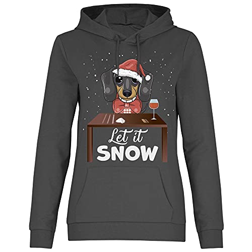 wowshirt Damen Hoodie Let It Snow Dackel Weihnachtsmotiv Weihnachten Nikolaus Ugly Christmas, Größe:XL, Farbe:Light Graphite von wowshirt