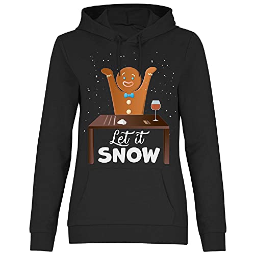 wowshirt Damen Hoodie Let It Snow Lebkuchenmann Weihnachtsmotiv Weihnachten Nikolaus Ugly Christmas, Größe:M, Farbe:Black von wowshirt