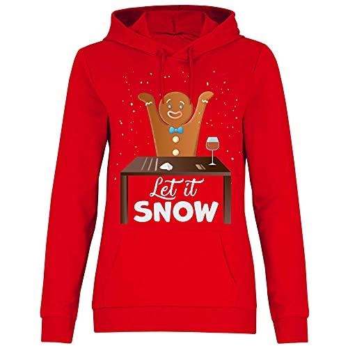 wowshirt Damen Hoodie Let It Snow Lebkuchenmann Weihnachtsmotiv Weihnachten Nikolaus Ugly Christmas, Größe:S, Farbe:Red von wowshirt