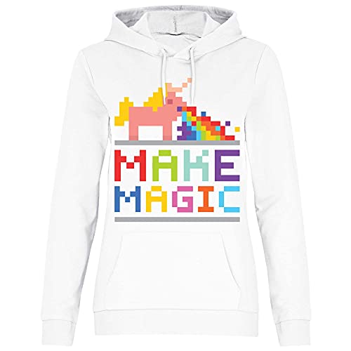 wowshirt Damen Hoodie Make Magic Unicorn Kotzendes Einhorn Regenbogen, Größe:M, Farbe:White von wowshirt