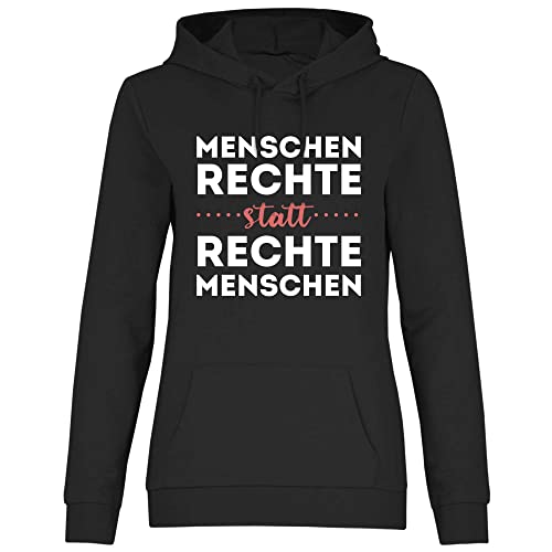 wowshirt Damen Hoodie Menschenrechte Statt Rechte Menschen Gegen Rassismus Anti Nazis Politisches Statement, Größe:S, Farbe:Black von wowshirt