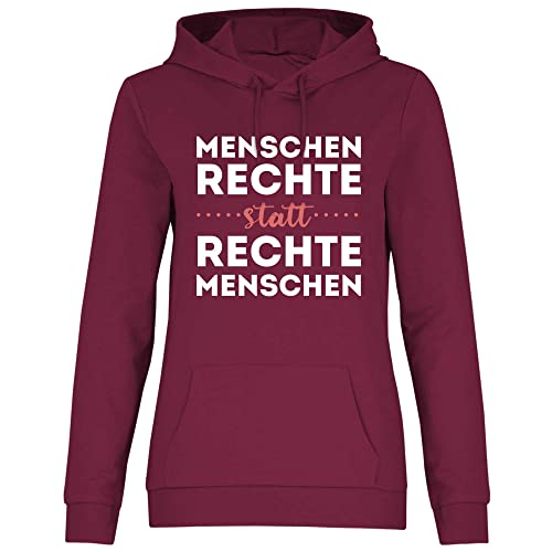 wowshirt Damen Hoodie Menschenrechte Statt Rechte Menschen Gegen Rassismus Anti Nazis Politisches Statement, Größe:XXL, Farbe:Burgundy von wowshirt