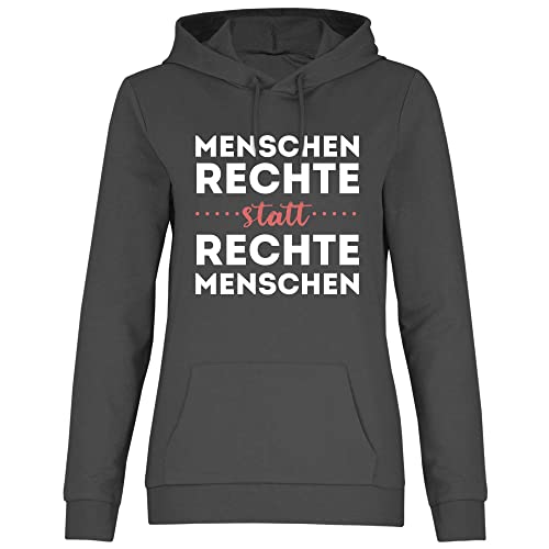 wowshirt Damen Hoodie Menschenrechte Statt Rechte Menschen Gegen Rassismus Anti Nazis Politisches Statement, Größe:XXL, Farbe:Light Graphite von wowshirt