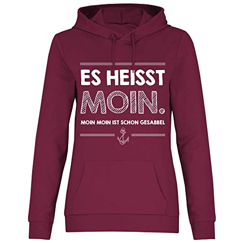 wowshirt Damen Hoodie Moin Moin Ist Schon Gesabbel Nordsee Ostsee Urlaub Möwe Plattdeutsch Meer, Größe:L, Farbe:Burgundy von wowshirt