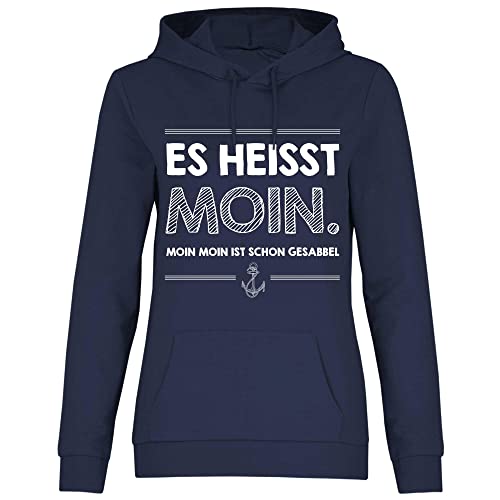 wowshirt Damen Hoodie Moin Moin Ist Schon Gesabbel Nordsee Ostsee Urlaub Möwe Plattdeutsch Meer, Größe:L, Farbe:Deep Navy von wowshirt