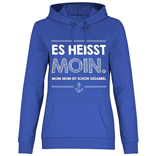 wowshirt Damen Hoodie Moin Moin Ist Schon Gesabbel Nordsee Ostsee Urlaub Möwe Plattdeutsch Meer, Größe:M, Farbe:Royal von wowshirt