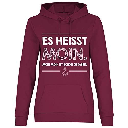 wowshirt Damen Hoodie Moin Moin Ist Schon Gesabbel Nordsee Ostsee Urlaub Möwe Plattdeutsch Meer, Größe:S, Farbe:Burgundy von wowshirt