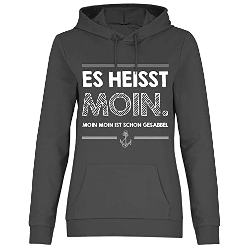 wowshirt Damen Hoodie Moin Moin Ist Schon Gesabbel Nordsee Ostsee Urlaub Möwe Plattdeutsch Meer, Größe:XL, Farbe:Light Graphite von wowshirt