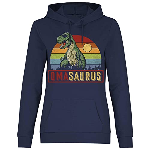 wowshirt Damen Hoodie Omasaurus T-Rex Dinosaur Dino Oma, Größe:M, Farbe:Deep Navy von wowshirt