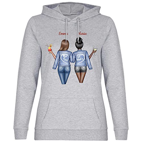 wowshirt Damen Hoodie Personalisiert Geschenke für Beste Freundin zum Geburtstag BFF Individuell, Größe:L, Farbe:Heather Grey von wowshirt