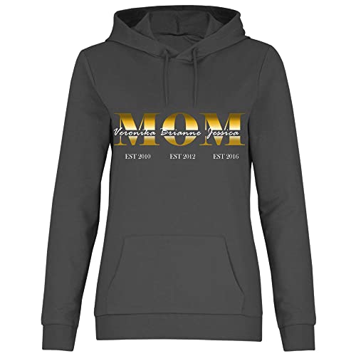 wowshirt Damen Hoodie Personalisiertes Geschenk für Mama Kinder Namen und Geburtsjahr, Größe:XL, Farbe:Light Graphite von wowshirt