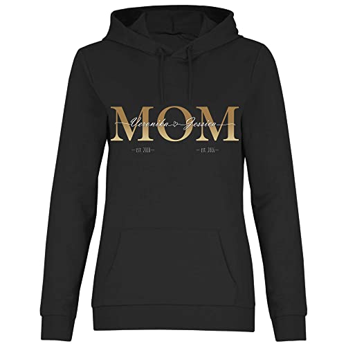 wowshirt Damen Hoodie Personalisiertes Geschenk für Mama Kinder Namen und Geburtsjahr Mom Muttertag, Größe:3XL, Farbe:Black von wowshirt