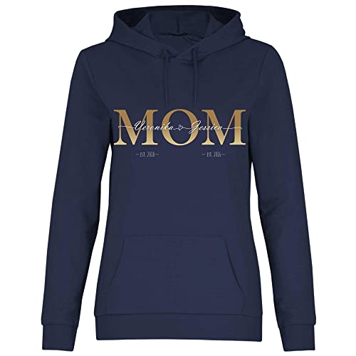 wowshirt Damen Hoodie Personalisiertes Geschenk für Mama Kinder Namen und Geburtsjahr Mom Muttertag, Größe:3XL, Farbe:Deep Navy von wowshirt