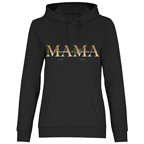 wowshirt Damen Hoodie Personalisiertes Geschenk für Mama Kinder Namen und Geburtsjahr Muttertag, Größe:M, Farbe:Black von wowshirt