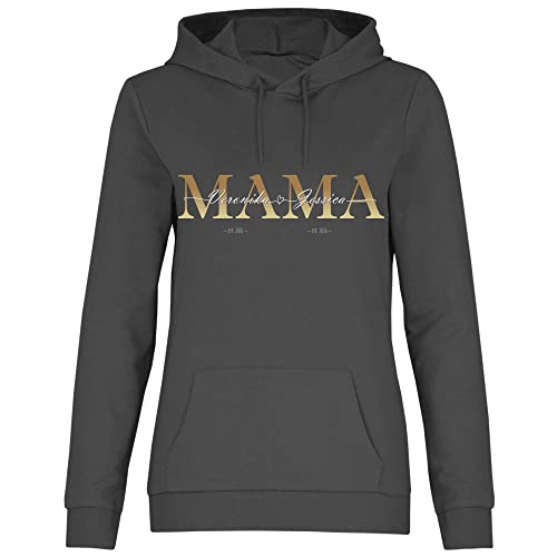 wowshirt Damen Hoodie Personalisiertes Geschenk für Mama Kinder Namen und Geburtsjahr Muttertag, Größe:XL, Farbe:Light Graphite von wowshirt