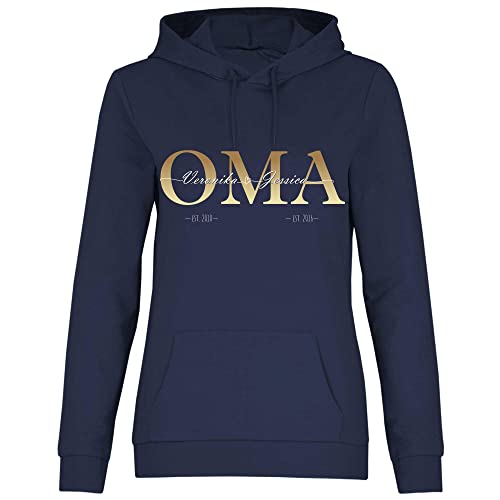 wowshirt Damen Hoodie Personalisiertes Geschenk für Oma Kinder Namen und Geburtsjahr Muttertag, Größe:M, Farbe:Deep Navy von wowshirt