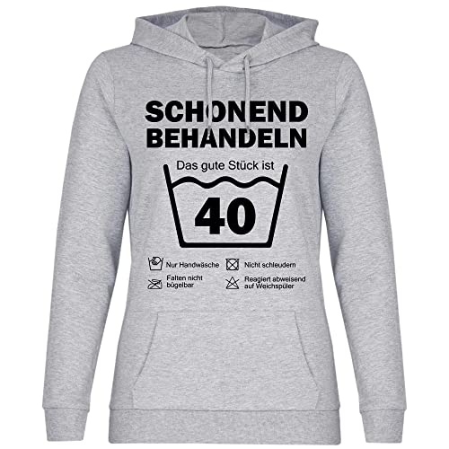 wowshirt Damen Hoodie Schonend Behandeln Das Gute Stück Ist 40 Geschenk zum 40. Geburtstag 40 Jahre, Größe:L, Farbe:Heather Grey von wowshirt