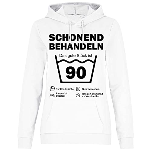 wowshirt Damen Hoodie Schonend Behandeln Das Gute Stück Ist 90 Geschenk zum 90. Geburtstag 90 Jahre, Größe:M, Farbe:White von wowshirt