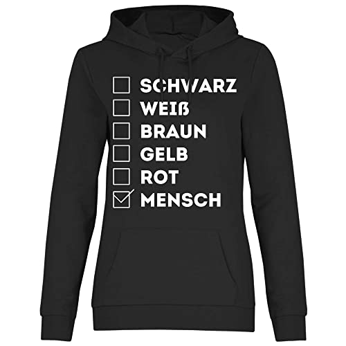 wowshirt Damen Hoodie Schwarz Weiss Gelb Rot Braun Gegen Rassismus Anti Nazis Menschenrechte, Größe:L, Farbe:Black von wowshirt