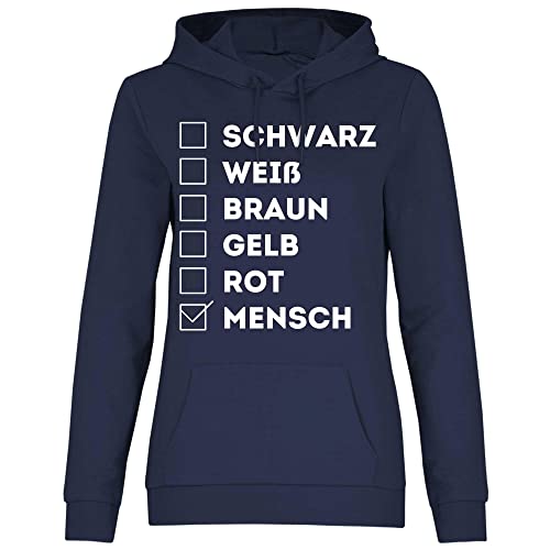 wowshirt Damen Hoodie Schwarz Weiss Gelb Rot Braun Gegen Rassismus Anti Nazis Menschenrechte, Größe:L, Farbe:Deep Navy von wowshirt