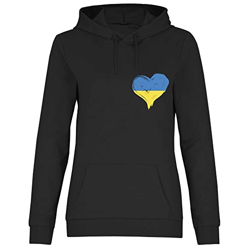 wowshirt Damen Hoodie Solidarität Ukraine Frieden Hertz Ukrainische Flagge Herzflagge, Größe:L, Farbe:Black von wowshirt