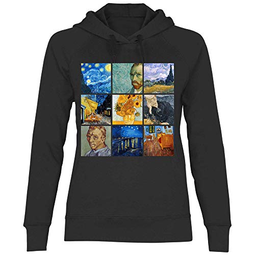 wowshirt Damen Hoodie Sternennacht Gemälde Kunst Künstler Maler Van Gogh, Größe:XL, Farbe:Black von wowshirt