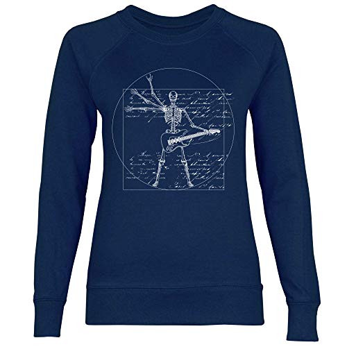 wowshirt Damen Sweatshirt Da Vinci Rock Musik Festival Skelett Gitarre, Größe:XL, Farbe:Deep Navy von wowshirt