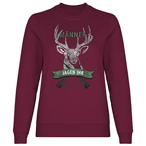 wowshirt Damen Sweatshirt Echte Männer Jagen Ihr Essen Geschenk für Jäger Jagd Zubehör, Größe:M, Farbe:Burgundy von wowshirt