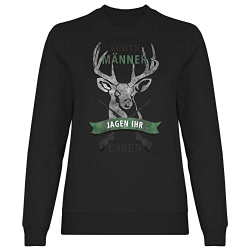 wowshirt Damen Sweatshirt Echte Männer Jagen Ihr Essen Geschenk für Jäger Jagd Zubehör, Größe:XL, Farbe:Black von wowshirt