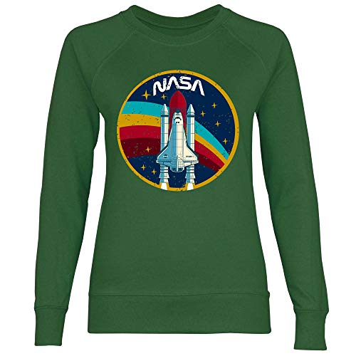 wowshirt Damen Sweatshirt Explorer-1 NASA Shuttle Rakete Weltall Raumfahrt Regenbogen Vintage, Größe:M, Farbe:Bottle Green von wowshirt