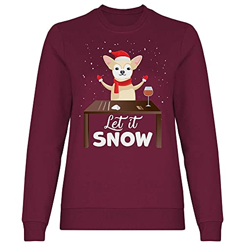 wowshirt Damen Sweatshirt Let It Snow Chihuahua Weihnachtsmotiv Weihnachten Nikolaus Ugly Christmas, Größe:XXL, Farbe:Burgundy von wowshirt