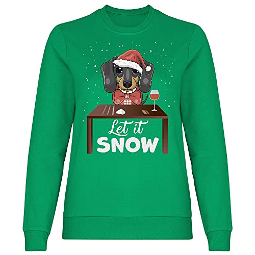 wowshirt Damen Sweatshirt Let It Snow Dackel Weihnachtsmotiv Weihnachten Nikolaus Ugly Christmas, Größe:XL, Farbe:Kelly Green von wowshirt