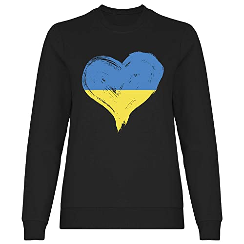 wowshirt Damen Sweatshirt Solidarität Ukraine Frieden Hertz Ukrainische Flagge, Größe:M, Farbe:Black von wowshirt