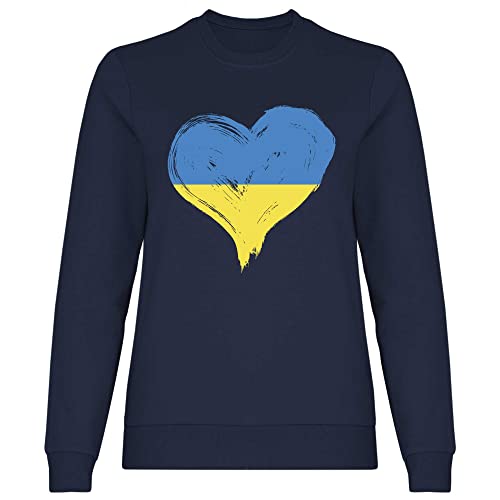 wowshirt Damen Sweatshirt Solidarität Ukraine Frieden Hertz Ukrainische Flagge, Größe:XS, Farbe:Deep Navy von wowshirt