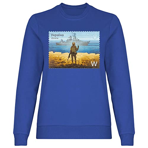 wowshirt Damen Sweatshirt Ukrainische Flagge Ukraine Briefmarke Soldat Stinkefinger Demo, Größe:L, Farbe:Royal von wowshirt