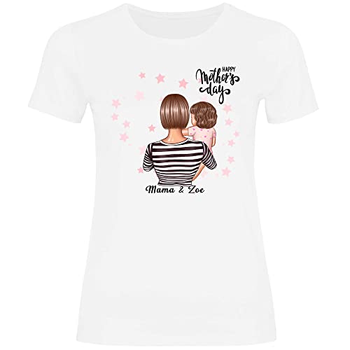 wowshirt Damen T-Shirt Geschenk Mama Personalisiert mit Namen Kinder Kind Sohn Tochter Geburtstag Muttertag Mom, Größe:3XL, Farbe:Tochter (Rechts) White von wowshirt